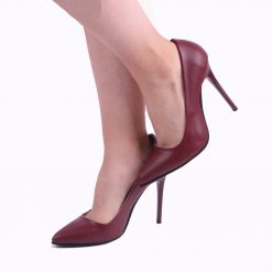 Burgundy Faux Leather Stiletto Heels for Women Dressy Ma-021