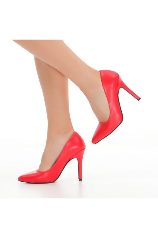 Red Faux Leather Stiletto Heels for Women Dressy Ma-021