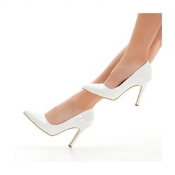 Beyaz Rugan Topuklu Ayakkabı Stiletto Ma-021