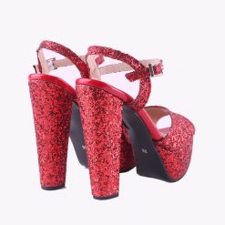 Kırmızı Simli Platformlu Abiye Ayakkabı Kadın