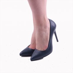 Navy Blue Faux Leather Stiletto Heels for Women Dressy Ma-021