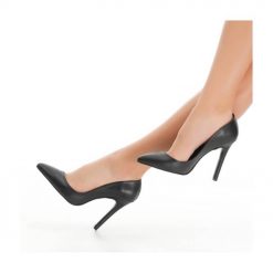 Black Faux Leather Stiletto Heels for Women Dressy Ma-021
