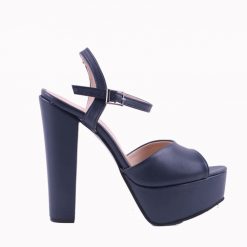Navy Blue Faux Leather High Heel Wedding Evening Shoes Ra-027