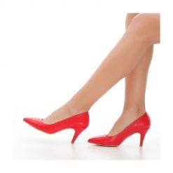 Kırmızı İnce Topuklu Ayakkabı Deri Ma-017