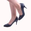 Navy Blue Faux Leather Thin Heel Pumps for Women Ma-017