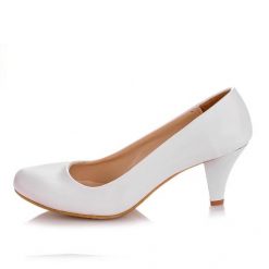 Beyaz Kısa Topuklu Ayakkabı