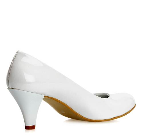 Beyaz Kalın Kısa Topuklu Ayakkabı