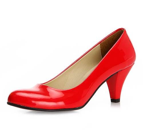 Kırmızı Kalın Kısa Topuklu Ayakkabı