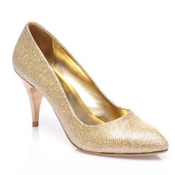 Altın Sarısı Topuklu Ayakkabı Simli Ma-017