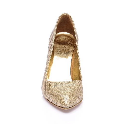 Altın Sarısı Topuklu Ayakkabı Simli Ma-017