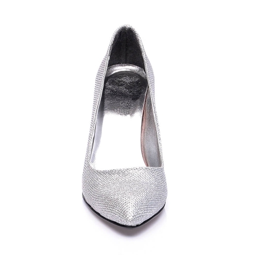 Gümüş İnce Topuklu Ayakkabı Simli Ma-017