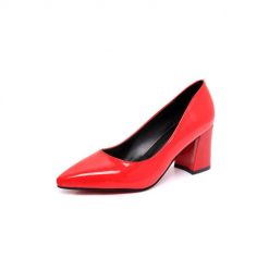 Kırmızı Rugan Kalın Topuklu Ayakkabı