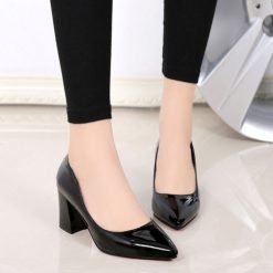 Siyah Kalın Topuklu Ayakkabı Rugan Ma-024
