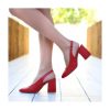 Kırmızı 7 cm Kalın Topuklu Ayakkabı