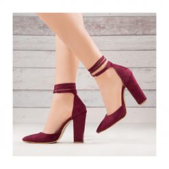 Burgundy Suede Ankle Strap High Heel Sandals for Women Ra-040