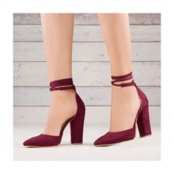 Pink Suede Ankle Strap High Heel Sandals for Women Ra-040