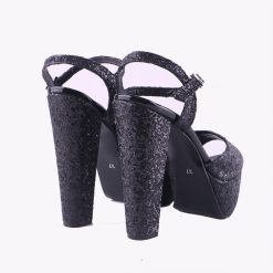 Siyah Simli Platformlu Abiye Ayakkabı Kadın