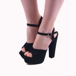Black Suede Platform Ankle Strap High Heel Wedding Shoes for Women Ra-027