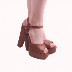 Brown Platform Ankle Strap High Heel Wedding Shoes for Women Ra-027