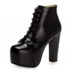 Black Faux Leather High Heel Boots for Women Sexy Ra2003