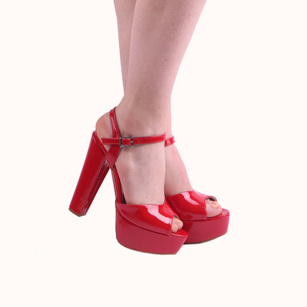 Kırmızı Abiye Topuklu Ayakkabı Rugan Ra-027