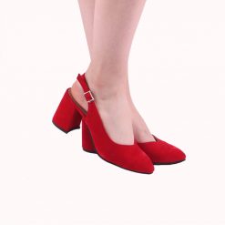 Kırmızı 7 cm Topuklu Ayakkabı Süet