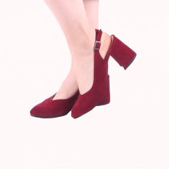 Burgundy Suede Closed Toe Ankle Strap Low Heels Ma-028