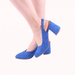 Sax Suede Closed Toe Ankle Strap Low Heels Ma-028
