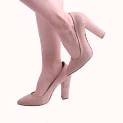Beige Suede Thick Heels for Women Closed Toe Ma-023