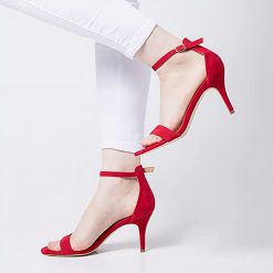 Kırmızı İnce Topuklu Sandalet Deri Ra-158