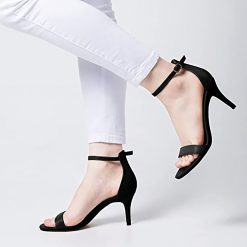 Siyah İnce Topuklu Sandalet Deri Ra-158