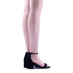 Black Suede Thick Short Heeled Women's Shoes Ra-155