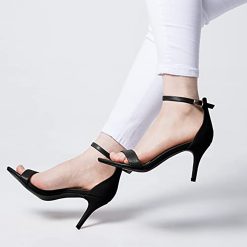 Black Faux Leather Thin Strap Low Heel for Women Ra-158