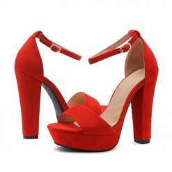 Red Suede Platform High Heeled Women's Shoes Ra-157