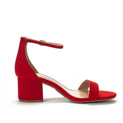Kırmızı Süet Kalın Kısa Topuklu Ayakkabı Ra-155