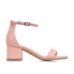 Pink Suede Thick Short Heeled Women's Shoes Ra-155