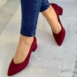 Burgundy Suede Low Heel Casual Shoes for Women RA-162