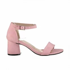 Pink Suede Short Heels for Women Open Toe Ra-155