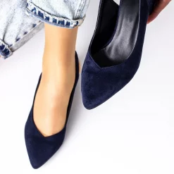 Navy Blue Suede Closed Toe Ankle Strap Low Heels Ma-028