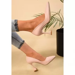 Pink Faux Leather Square Heel Sandals for Women RA-161