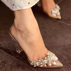 Women Transparent High Heels Shoes with Rhinestones RA-171
