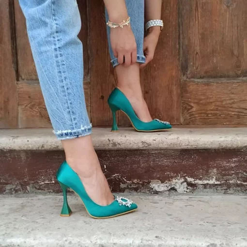 Green Women's Satin Dress Shoes Ra-301