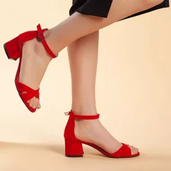 Red Sandals with Low Heels Women's Shoes Ra-300