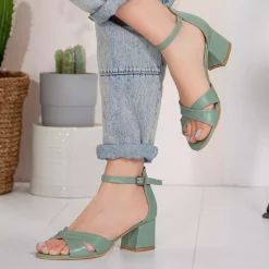 Green Sandals with Low Heels Women's Shoes Ra-300