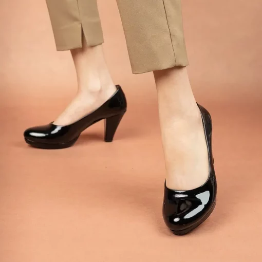 Black Patent Leather Platform Low Heels for Women Closed Toe Ra-505