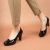 Black Patent Leather Platform Low Heels for Women Closed Toe Ra-505