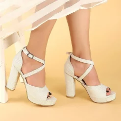 White Glitter Platform High Heel Evening Dress Shoes for Women RA-701
