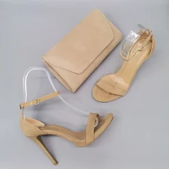 Beige Suede Shoe and Bag Set for Women Party Ra-900