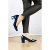 Navy Blue Patent Leather Low Heel Casual Shoes for Women Ra-162