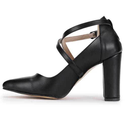 Black Faux Leather Crisscross Heels for Women Ra-1004